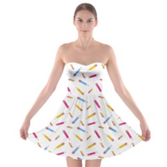 Multicolored Pencils And Erasers Strapless Bra Top Dress by SychEva