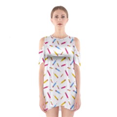 Multicolored Pencils And Erasers Shoulder Cutout One Piece Dress by SychEva