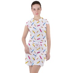 Multicolored Pencils And Erasers Drawstring Hooded Dress by SychEva