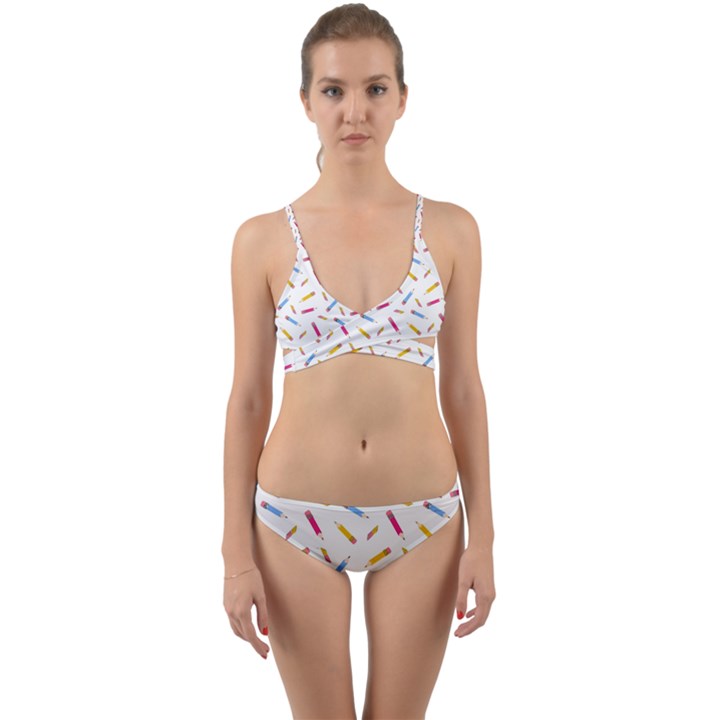 Multicolored Pencils And Erasers Wrap Around Bikini Set