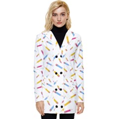 Multicolored Pencils And Erasers Button Up Hooded Coat  by SychEva