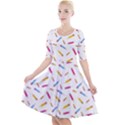 Multicolored Pencils And Erasers Quarter Sleeve A-Line Dress View1