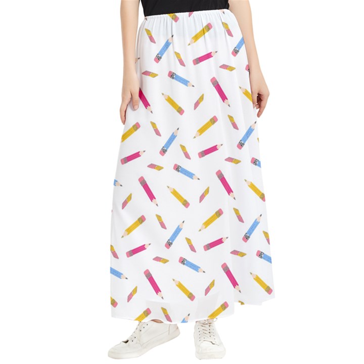 Multicolored Pencils And Erasers Maxi Chiffon Skirt