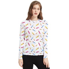 Multicolored Pencils And Erasers Women s Long Sleeve Rash Guard by SychEva