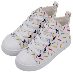 Multicolored Pencils And Erasers Kids  Mid-top Canvas Sneakers by SychEva