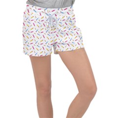 Multicolored Pencils And Erasers Velour Lounge Shorts by SychEva