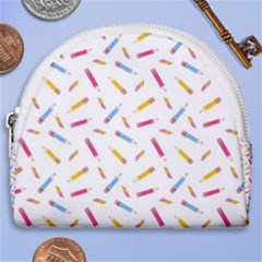 Multicolored Pencils And Erasers Horseshoe Style Canvas Pouch by SychEva