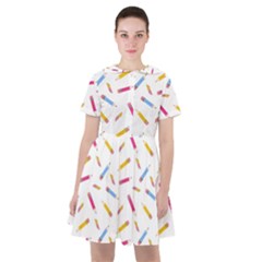 Multicolored Pencils And Erasers Sailor Dress by SychEva