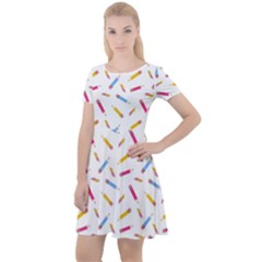 Multicolored Pencils And Erasers Cap Sleeve Velour Dress  by SychEva