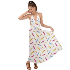 Multicolored Pencils And Erasers Backless Maxi Beach Dress by SychEva