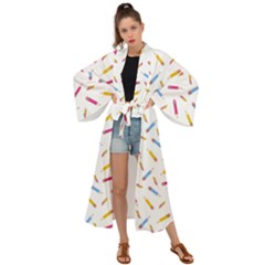 Multicolored Pencils And Erasers Maxi Kimono by SychEva