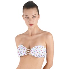 Multicolored Pencils And Erasers Twist Bandeau Bikini Top by SychEva