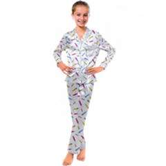 Multicolored Pencils And Erasers Kid s Satin Long Sleeve Pajamas Set by SychEva