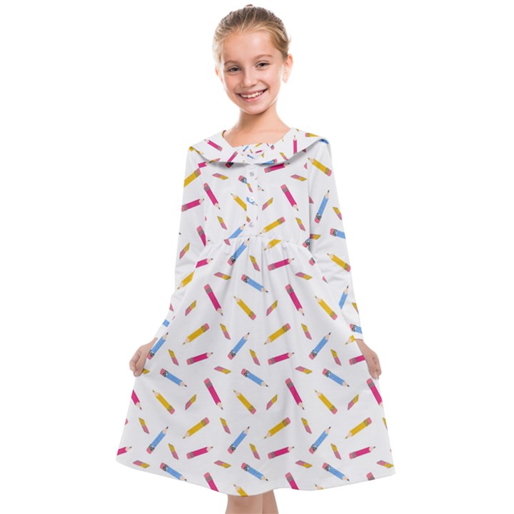 Multicolored Pencils And Erasers Kids  Midi Sailor Dress