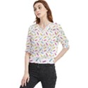 Multicolored Pencils And Erasers Quarter Sleeve Blouse View1