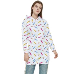 Multicolored Pencils And Erasers Women s Long Oversized Pullover Hoodie by SychEva