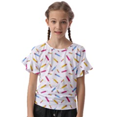 Multicolored Pencils And Erasers Kids  Cut Out Flutter Sleeves by SychEva