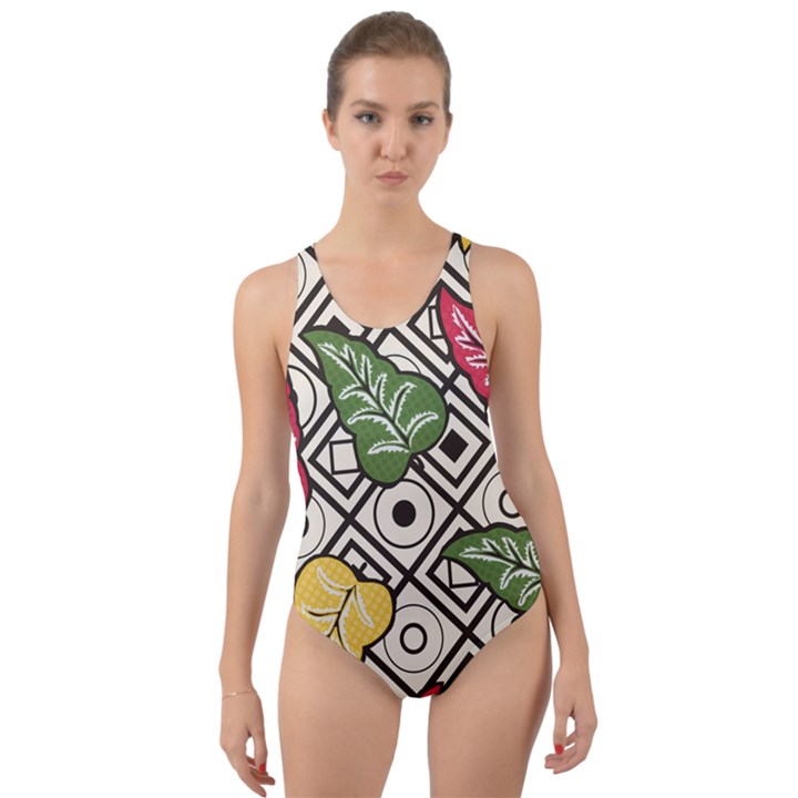 Leaves Foliage Batik Seamless Cut-Out Back One Piece Swimsuit