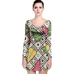 Leaves Foliage Batik Seamless Long Sleeve Velvet Bodycon Dress by Amaryn4rt