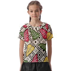 Leaves Foliage Batik Seamless Kids  Frill Chiffon Blouse