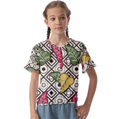 Leaves Foliage Batik Seamless Kids  Cuff Sleeve Scrunch Bottom Tee