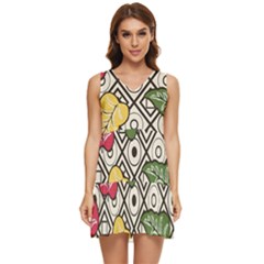 Leaves Foliage Batik Seamless Tiered Sleeveless Mini Dress