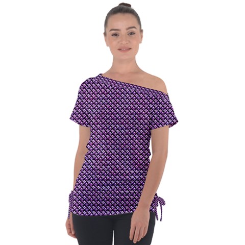 Metallic Mesh Screen 2 Off Shoulder Tie-up Tee by impacteesstreetweareight