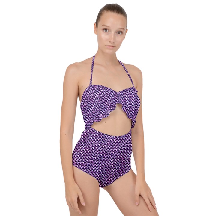 Metallic Mesh Screen 2 Scallop Top Cut Out Swimsuit