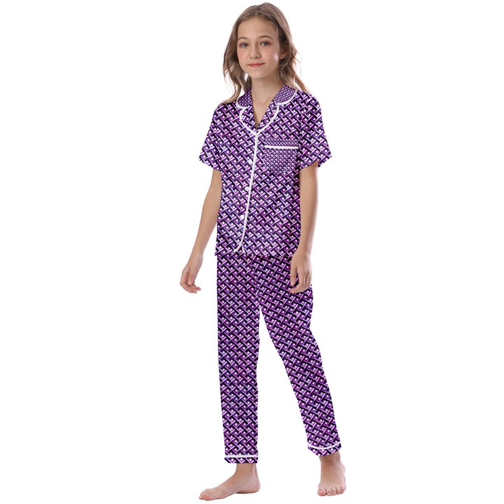 Metallic Mesh Screen 2 Kids  Satin Short Sleeve Pajamas Set