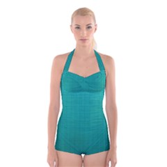 Metallic Mesh Screen 2-blue Boyleg Halter Swimsuit  by impacteesstreetweareight