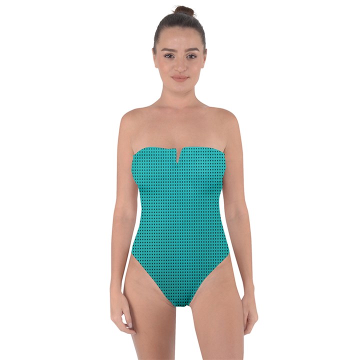 Metallic Mesh Screen 2-blue Tie Back One Piece Swimsuit