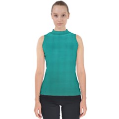 Metallic Mesh Screen 2-blue Mock Neck Shell Top by impacteesstreetweareight