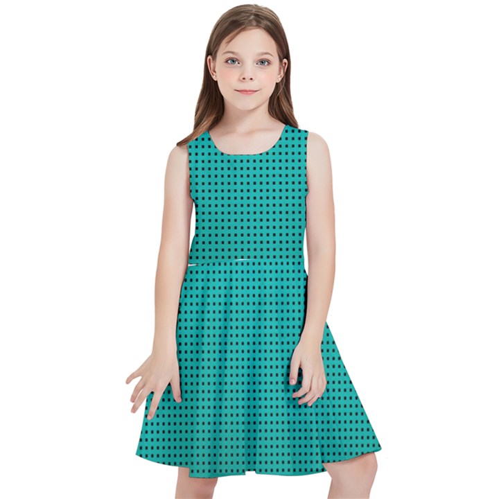 Metallic Mesh Screen 2-blue Kids  Skater Dress