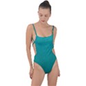 Metallic Mesh Screen 2-blue Tie Strap One Piece Swimsuit View1