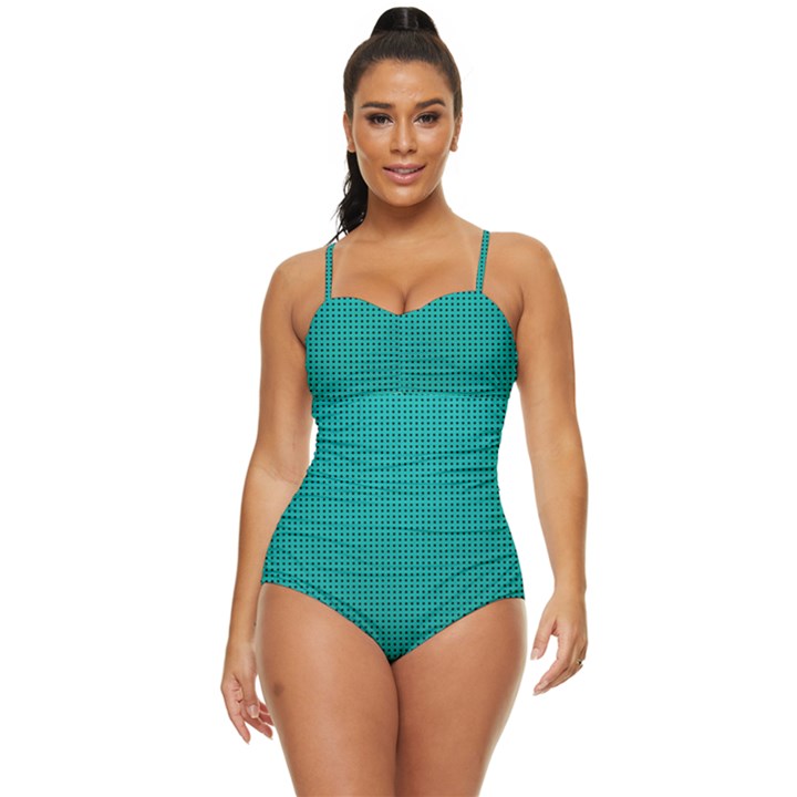 Metallic Mesh Screen 2-blue Retro Full Coverage Swimsuit