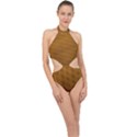 Metallic Mesh Screen 2-gold Halter Side Cut Swimsuit View1