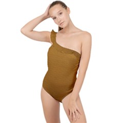 Metallic Mesh Screen 2-gold Frilly One Shoulder Swimsuit by impacteesstreetweareight