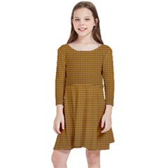 Metallic Mesh Screen 2-gold Kids  Quarter Sleeve Skater Dress