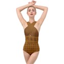 Metallic Mesh Screen 2-gold Cross Front Low Back Swimsuit View1