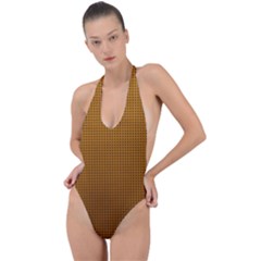 Metallic Mesh Screen 2-gold Backless Halter One Piece Swimsuit by impacteesstreetweareight