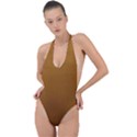 Metallic Mesh Screen 2-gold Backless Halter One Piece Swimsuit View1