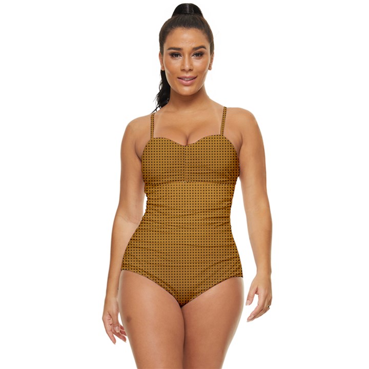 Metallic Mesh Screen 2-gold Retro Full Coverage Swimsuit