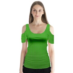 Metallic Mesh Screen 2-green Butterfly Sleeve Cutout Tee 