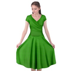 Metallic Mesh Screen 2-green Cap Sleeve Wrap Front Dress