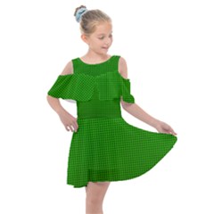 Metallic Mesh Screen 2-green Kids  Shoulder Cutout Chiffon Dress