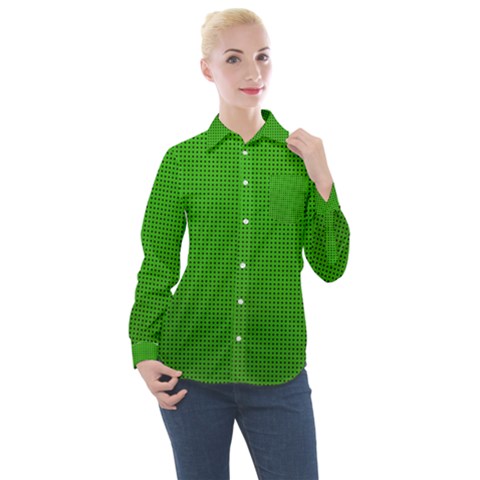 Metallic Mesh Screen 2-green Women s Long Sleeve Pocket Shirt by impacteesstreetweareight