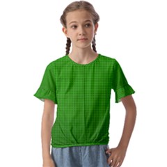 Metallic Mesh Screen 2-green Kids  Cuff Sleeve Scrunch Bottom Tee