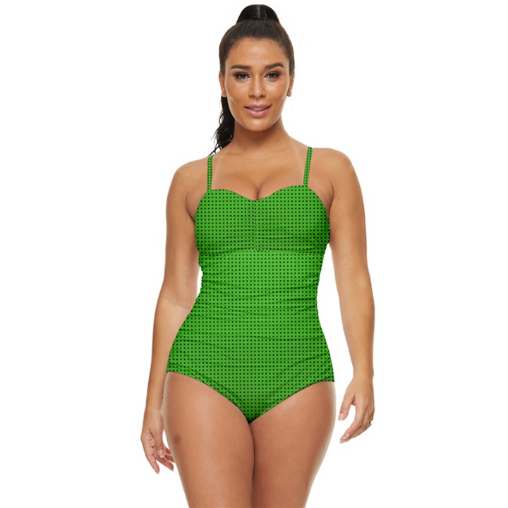 Metallic Mesh Screen 2-green Retro Full Coverage Swimsuit