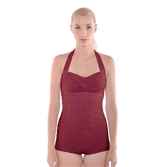 Metallic Mesh Screen 2-red Boyleg Halter Swimsuit  by impacteesstreetweareight