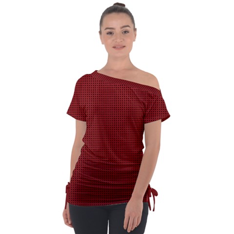 Metallic Mesh Screen 2-red Off Shoulder Tie-up Tee by impacteesstreetweareight